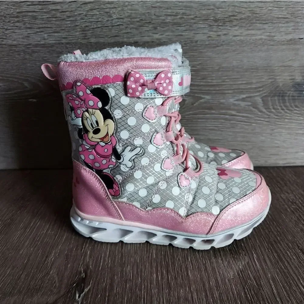Disney Junior Minnie Mouse Toddler Girl Light Up Winter Snow Boots Size 12